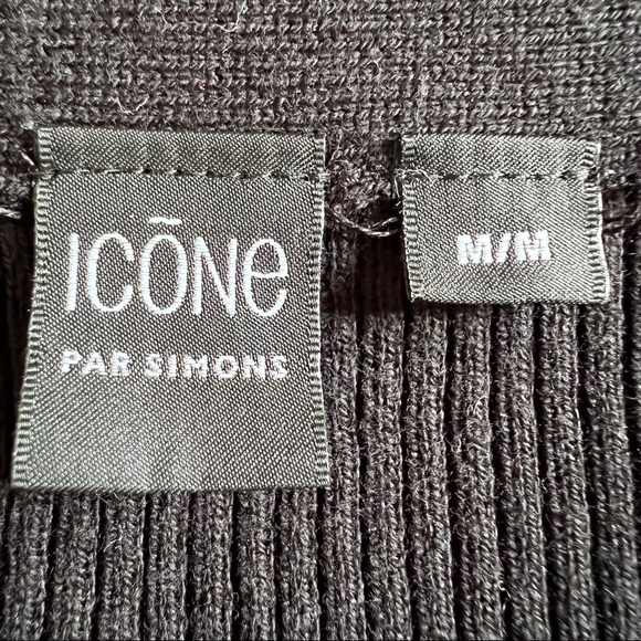Icōne Simons organic cotton pearl button black stretchy cardigan sweater M - Picture 11 of 13